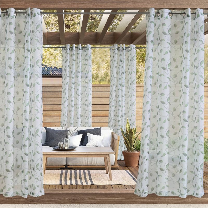 Tampa Sheer Grommet Outdoor Curtain Panel Green - Outdoor Décor, 1 of 8