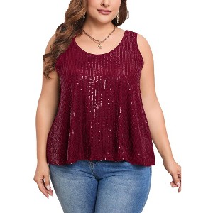 Womens Plus Size Sequin Tank Tops Scoop Neck Sleeveless T-Shirts Sparkle Shimmer Tunic Tops - 1 of 4
