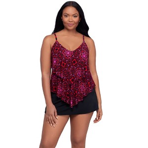 Trimshaper Women's Ronnie Two Tier Ruffle Tankini Swimsuit Top - 1 of 3