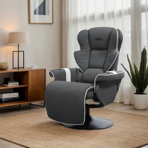 Resenkos 34.75" W x 33" D x 43.75" Manual Recliner, Swivel Lounge Armchair with Footrest and Two Cup Holders, Two Built-In Cup Holders, Black - 1 of 4