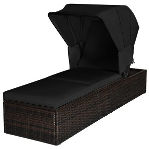 Tangkula Rattan Patio Chaise Lounge Chair W/ Adjustable Canopy Black Cushion - 1 of 4