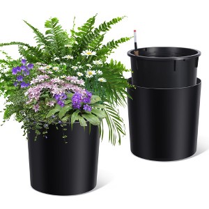 Tall Round Planter Set of 2, Planters with Built-in Drainage and a Water Level Monitor and Wheels - 1 of 4