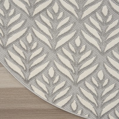 Aloha 8' Round Gray Synthetic Tropical Palm Outdoor Rug