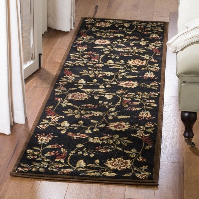 Black Floral Reversible Synthetic Runner Rug, 2'3" x 12'