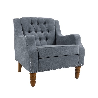 VYNXARIA Grey Accent Chair with Footrest - Elegant Tufted Armchair for Any Space