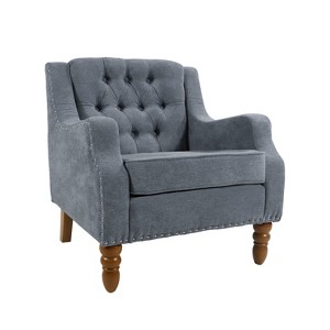 VYNXARIA Grey Accent Chair with Footrest - Elegant Tufted Armchair for Any Space - 1 of 4