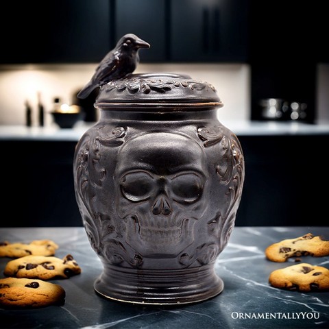 OrnamentallyYou Gothic Urn 8" Cookie Jar, Ceramic Halloween Kitchen Decoration