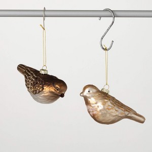 2"H Sullivans Christmas Brushed Gold Bird Ornaments Set of 2  Gold - 1 of 2