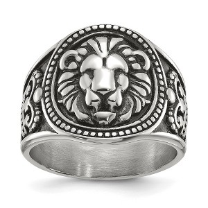 Chisel Stainless Steel Antiqued and Polished Lion Ring - 1 of 4