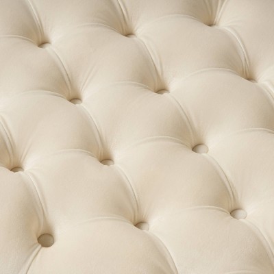 Ivory Velvet Tufted Storage Ottoman Bench with Dark Brown Birch Legs