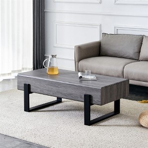 Farmhouse Coffee Table, Wood Tea Table, Industrial Rectangle Center Table With Solid Wood Drawer, Metal Legs Supports - 1 of 4
