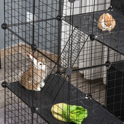 Black Metal Multi-Level Cat Playpen with Ramps and Storage