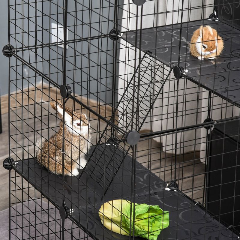 PawHut Pet Playpen Small Animal Cage 56 Panels with Doors, Ramps and Storage Shelf for Rabbit, Kitten, Chinchillas, Guinea Pig and Ferret, 5 of 8