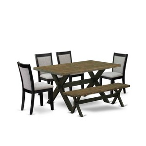 HomeStock 6-Piece Rectangle Distressed Jacobean Finish Solid Wood Top Dining Table with 1-Bench, 4-Chairs - 1 of 4