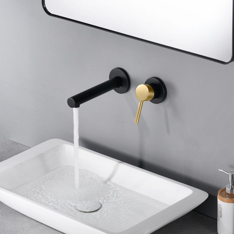 Sumerain Wall Mounted Bathroom Sink Faucet Black and Gold, Lavatory Faucet with Brass Rough in Valve, 3 of 10