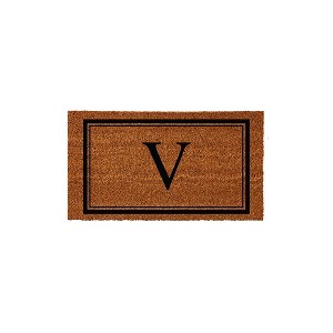 Evergreen Monogram Indoor Outdoor 100% Natural Coir Doormat 28" x 16" |  Letter  "V" - 1 of 4