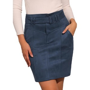 INSPIRE CHIC Women's Faux Suede High Waist Belted A-Line Mini Skirts - 1 of 4