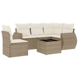 vidaXL 6 Piece Patio Sofa Set with Cushions Beige Poly Rattan - Beige and Cream Without Table - 1 of 4