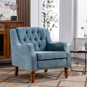 Syemin Accent Chairs Mid Century Modern Accent Chair, Upholstered Armchair Scooped Arms Comfy Reading Chair for Living Room, Blue, 25.9"*24.8"*29.5" - 1 of 4