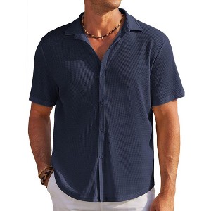 COOFANDY Men's Casual Shirts Short Sleeve Waffle Knit Button Down Shirt Wrinkle Free Summer Beach Tops - 1 of 4