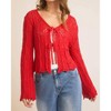 Women's Front Tie Bell Sleeve Open Knit Cardigan - GILLI - 2 of 4