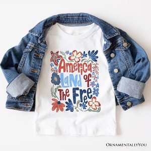 America Land of the Free T-Shirt, Retro Floral Independence Day Tee White S - 1 of 4