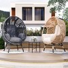Grid Style PE Wicker Weaving Patio Egg Chair With Natural Color Rattan Beige Cushion,Basket Shape Egg Chair With Metal Legs -Maison Boucle - 3 of 4
