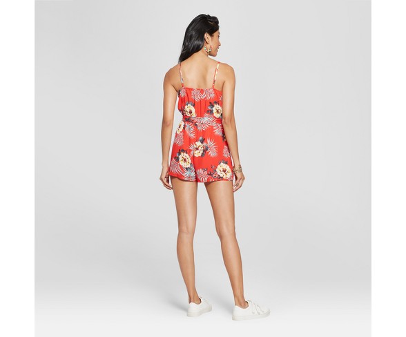 Women's Floral Print Button Front Romper - Lily Star (Juniors') Navy S