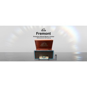 VICTOR VWRP-6000 Fremont 8-in-1 Premium Wood Music Center with 3-Speed Record Player, Built-in Speakers, and RGB LED Lighting - 1 of 4
