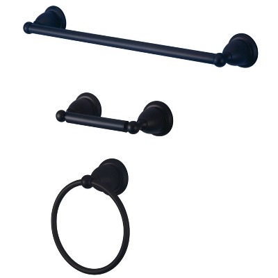 3pc Traditional Solid Brass Oil Rubbed Bronze Towel Bar Bath Accessory Set - Kingston Brass: Includes Toilet Tissue Holder, Towel Ring