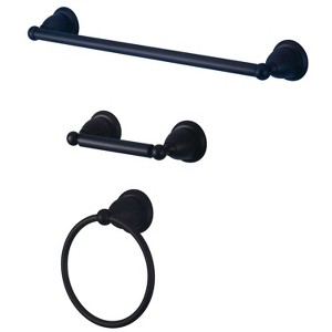 3pc Traditional Solid Brass Oil Rubbed Bronze Towel Bar Bath Accessory Set - Kingston Brass: Includes Toilet Tissue Holder, Towel Ring - 1 of 2