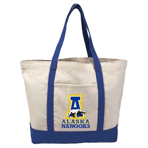 University Of Alaska, Fairbanks Primary Logo Canvas Tote Bag With External Pocket, Reusable Shoulder Bag for Shopping, School, Beach - 1 of 4