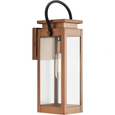 Progress Lighting Union Square 1-Light Medium Wall Lantern, Antique Copper, Clear Glass Panels, Steel