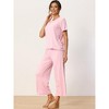 cheibear Women's Sleepwear Round Neck Soft Knit Short Sleeve Shirt with Pants Capri Pajamas Set - 2 of 4