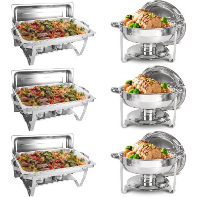 8QT Rectangular + 5QT Round Warmer, Stainless Steel Portable Buffet Food Warmer Tray, Stackable, Suitable for Buffets, Events and Parties