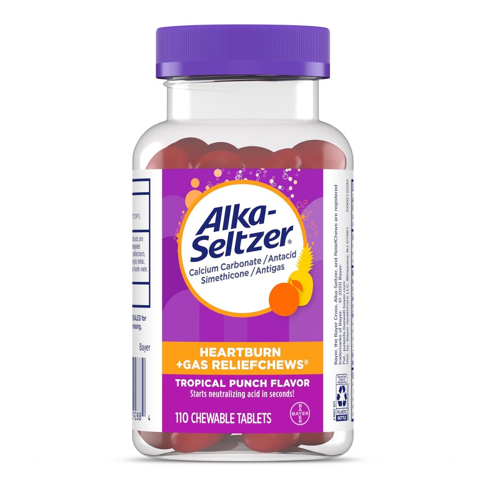 Alka-Seltzer Heartburn + Gas ReliefChews, Antacid Chews for Acid Indigestion Relief - 110ct