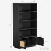 5 Tier Boho Bookcase with Rattan Doors, Wooden Tall Bookshelf with Storage, Large Bookshelf for Living Room, Bedroom, Home Office, Kitchen - 3 of 4