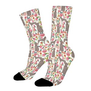 Weimaraner Dog Florals Women Printed Crew Socks Funny Funky Socks Soft Polyester Novelty Gifts for Artists Men - 1 of 1