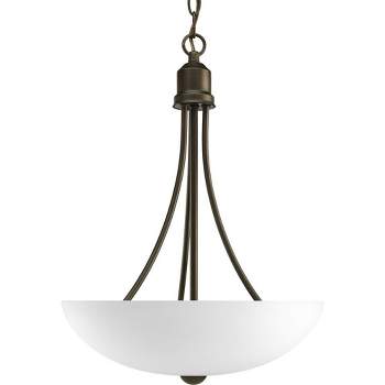 Progress Lighting Gather Collection 2-Light Inverted Pendant, Antique Bronze, Etched Glass Shade