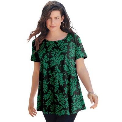 Roaman's Women's Plus Size Swing Ultimate Tee With Keyhole Back