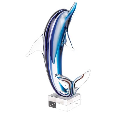 HomeRoots 14" Blue Murano Glass Dolphin Figurine Tabletop Sculpture