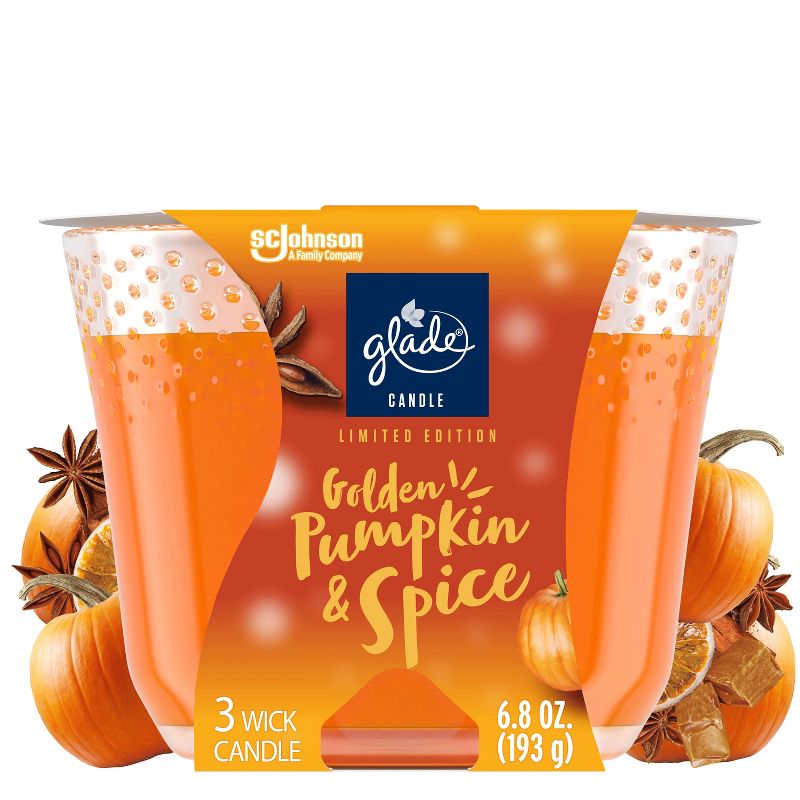 3-Wick Glade Large Candle - Golden Pumpkin &#38; Spice - 6.8oz, 1 of 18