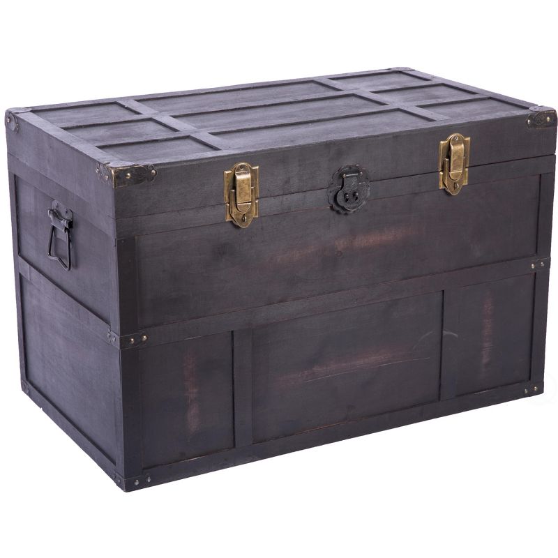 Vintiquewise Antique Style Large Dark Wooden Storage Trunk with Lockable Latch, 1 of 6