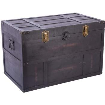Vintiquewise Antique Style Large Dark Wooden Storage Trunk with Lockable Latch