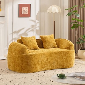 Two-Person Chenille Curved Sofa with Armrests, 2 Pillows, and Small-Space Friendly Design - 1 of 4