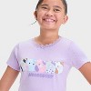 Girls' Moody Squishmallows Pointelle Lace Short Sleeve Top - Purple - 2 of 4