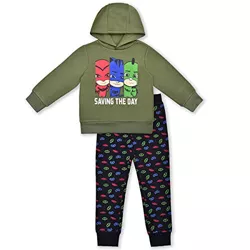 PJ Masks Boy's 2-Pack Saving The Day Pullover Graphic Hoodie and Jogger Pant Set - Green, Black / Size