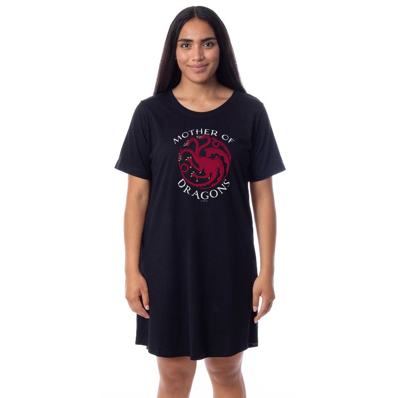 Game Of Thrones Women's Mother Of Dragons Nightgown Sleep Pajama Shirt Black, 1 of 4