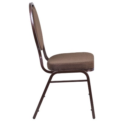 Brown Patterned Fabric Teardrop Back Stacking Banquet Chair with Copper Vein Frame