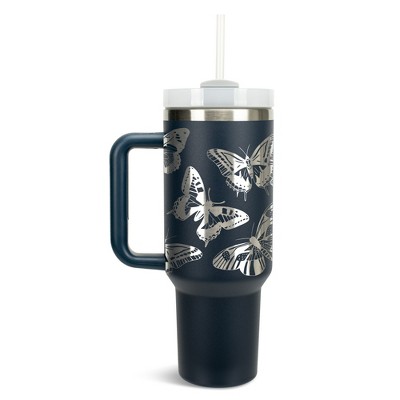 Elanze Designs Large Monarch Butterfly Garden 40 oz. Stainless Steel, Large Water Bottle Coffee Mug, Spill & Leak Resistant, Thermal Travel Tumbler